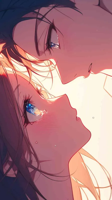 Close-up shot in anime-style, depicting intense eye contact between a man and a woman, capturing romantic tension, vibrant colors, anime style, romantic atmosphere, close up. - style4部分