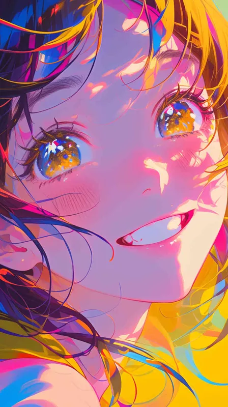 漫画风格，参考CLAMP，展现女性微笑的特写镜头，明亮活泼的色彩，眼神中透露出幸福与希望，明快的色温，充满活力的气氛。 - style3部分