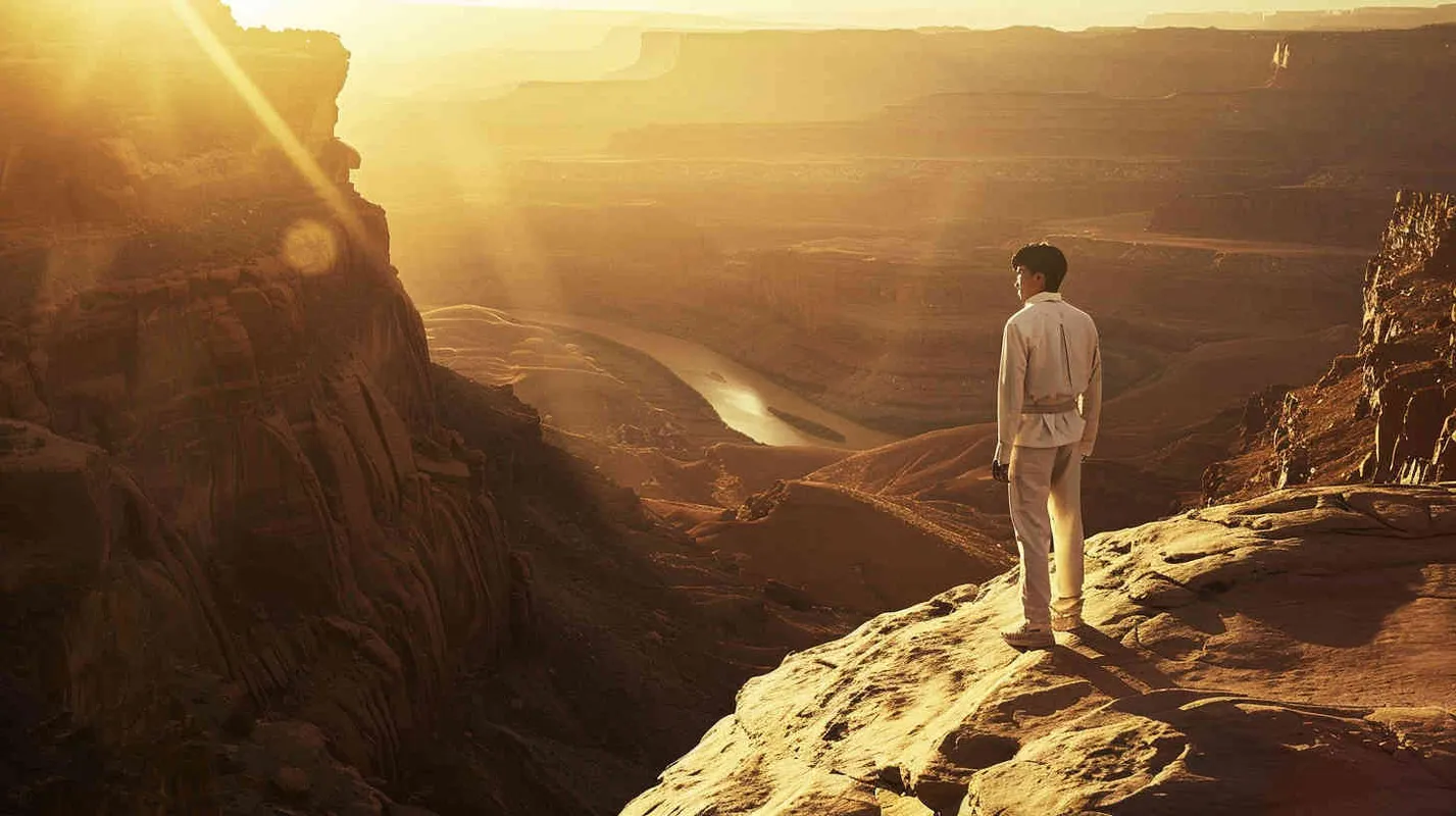 **A 24-year-old Chinese male model wearing light khaki sun protection clothing poses in a magnificent canyon,Photography,The picture is from Emmanuel Lubezki's work,full body,cinematic shot,Crepuscular Ray, --v 6.0 --s 50** - Zoom Out by <@1079638033529311242> (fast) – style1部分” class=”wp-image”/>
</figure>


<figure class=