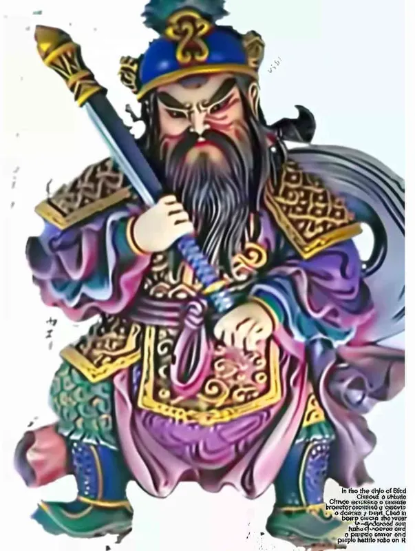 Blind Box Style , full body, chibi,Delicate features, a Chinese ancient Q-version character , holding a sharp sword, wearing a helmet ,  with a long beard, half sleeved armor on the left hand, and a purple battle robe on the right , white background, Natural lighting, 8K, best quality, ultra - detail, 3D, C4D, Blender, OC renderer, ultra HD, 3D rendering  - style4部分