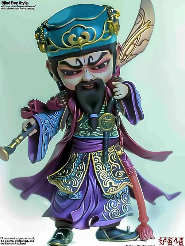 Blind Box Style , full body, chibi,Delicate features, a Chinese ancient Q-version character , holding a sharp sword, wearing a helmet ,  with a long beard, half sleeved armor on the left hand, and a purple battle robe on the right , white background, Natural lighting, 8K, best quality, ultra - detail, 3D, C4D, Blender, OC renderer, ultra HD, 3D rendering  - style3部分
