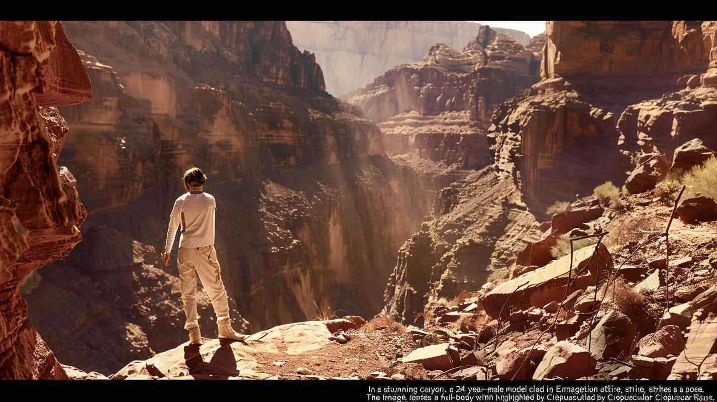**A 24-year-old Chinese male model wearing light khaki sun protection clothing poses in a magnificent canyon,Photography,The picture is from Emmanuel Lubezki's work,full body,cinematic shot,Crepuscular Ray, --v 6.0 --s 50** - Zoom Out by <@1079638033529311242> (fast) – style1部分” class=”wp-image”/>
</figure>


<figure class=