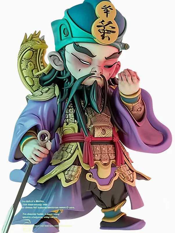 Blind Box Style , full body, chibi,Delicate features, a Chinese ancient Q-version character , holding a sharp sword, wearing a helmet ,  with a long beard, half sleeved armor on the left hand, and a purple battle robe on the right , white background, Natural lighting, 8K, best quality, ultra - detail, 3D, C4D, Blender, OC renderer, ultra HD, 3D rendering  - style2部分