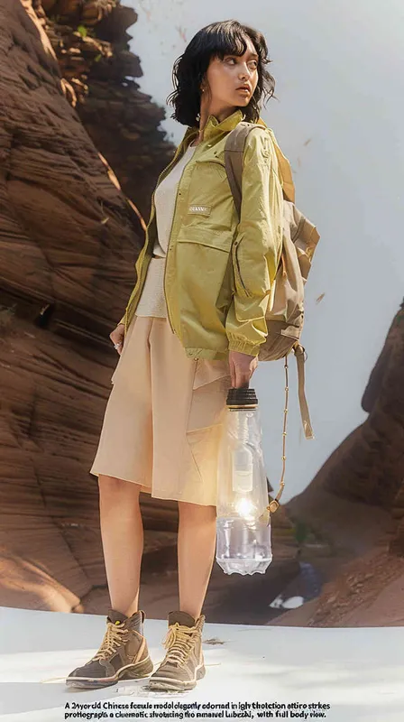 **A 24-year-old Chinese famale model wearing light khaki sun protection clothing poses in a magnificent canyon,Photography,The picture is from Emmanuel Lubezki's work,full body,cinematic shot,Crepuscular Ray, --v 6.0 --s 50** - Zoom Out by <@1079638033529311242> (fast) – style3部分” class=”wp-image”/>
</figure>


<figure class=