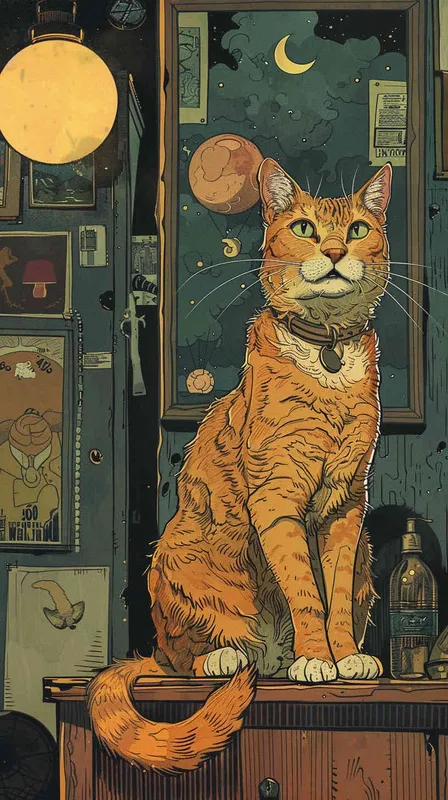 In American comics, the story is presented in multiple irregular colored panels. This American short haired cat experienced hardships when running away from home and then reunited with its owner. Exaggerated and meticulous style - style4部分