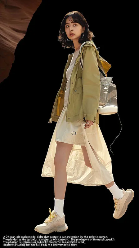 **A 24-year-old Chinese famale model wearing light khaki sun protection clothing poses in a magnificent canyon,Photography,The picture is from Emmanuel Lubezki's work,full body,cinematic shot,Crepuscular Ray, --v 6.0 --s 50** - Zoom Out by <@1079638033529311242> (fast) – style2部分” class=”wp-image”/>
</figure>


<figure class=