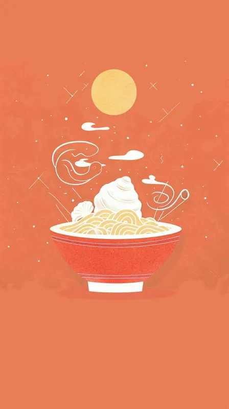 为螺狮粉品牌设计一个logo，以海螺和粉丝作为设计元色，颜色暖色，纯色背景，扁平化，插画风格 - style4部分