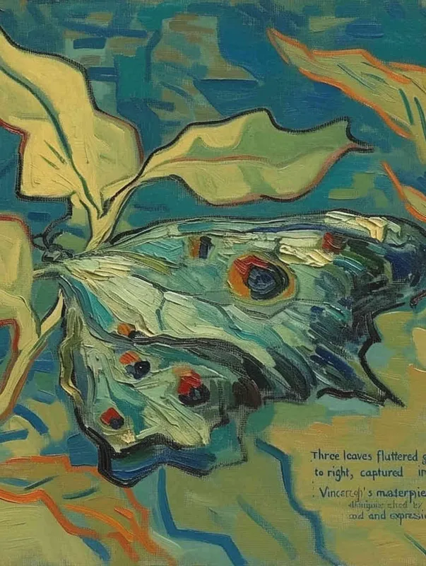 three leaves, the three leaves falling to the right, Vincent van Gogh paint , impressionist oil painting，bold brushstrokes - style1部分