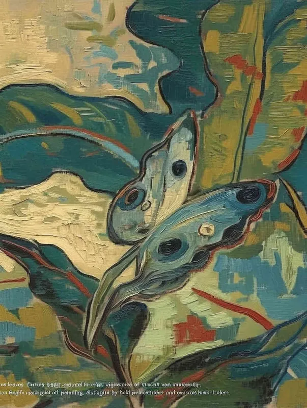 three leaves, the three leaves falling to the right, Vincent van Gogh paint , impressionist oil painting，bold brushstrokes - style4部分