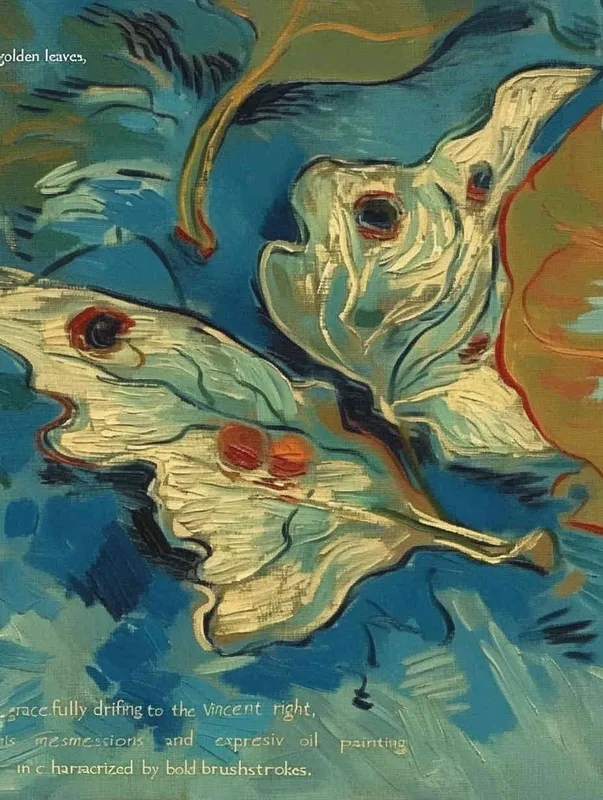 three leaves, the three leaves falling to the right, Vincent van Gogh paint , impressionist oil painting，bold brushstrokes - style2部分