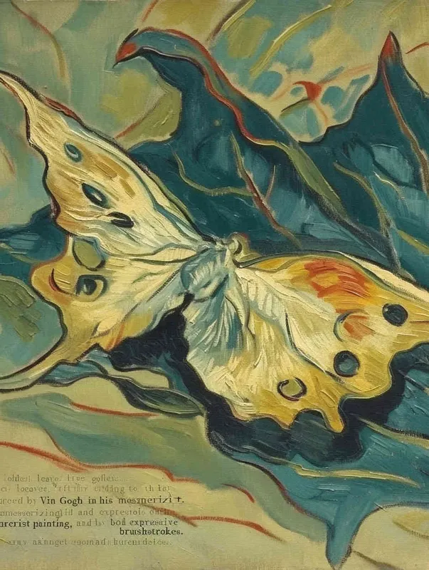 three leaves, the three leaves falling to the right, Vincent van Gogh paint , impressionist oil painting，bold brushstrokes - style4部分