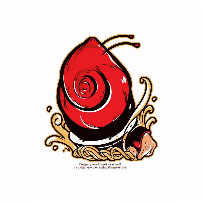 为螺狮粉品牌设计一个logo，以螺狮和水花作为设计元色，颜色暖色，纯色背景，扁平化，插画风格 – AI绘画作品展示 | Midjourney中文版生成