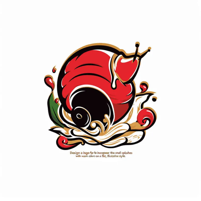 为螺狮粉品牌设计一个logo，以螺狮和水花作为设计元色，颜色暖色，纯色背景，扁平化，插画风格 - style3部分