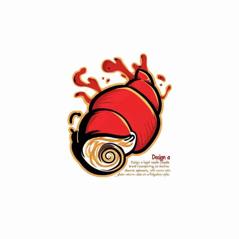为螺狮粉品牌设计一个logo，以螺狮和水花作为设计元色，颜色暖色，纯色背景，扁平化，插画风格 - style4部分