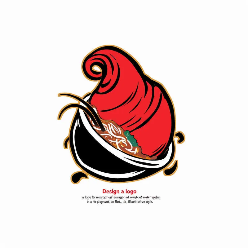 为螺狮粉品牌设计一个logo，以螺狮和水花作为设计元素，颜色暖色，纯色背景，扁平化，插画风格  - style1部分