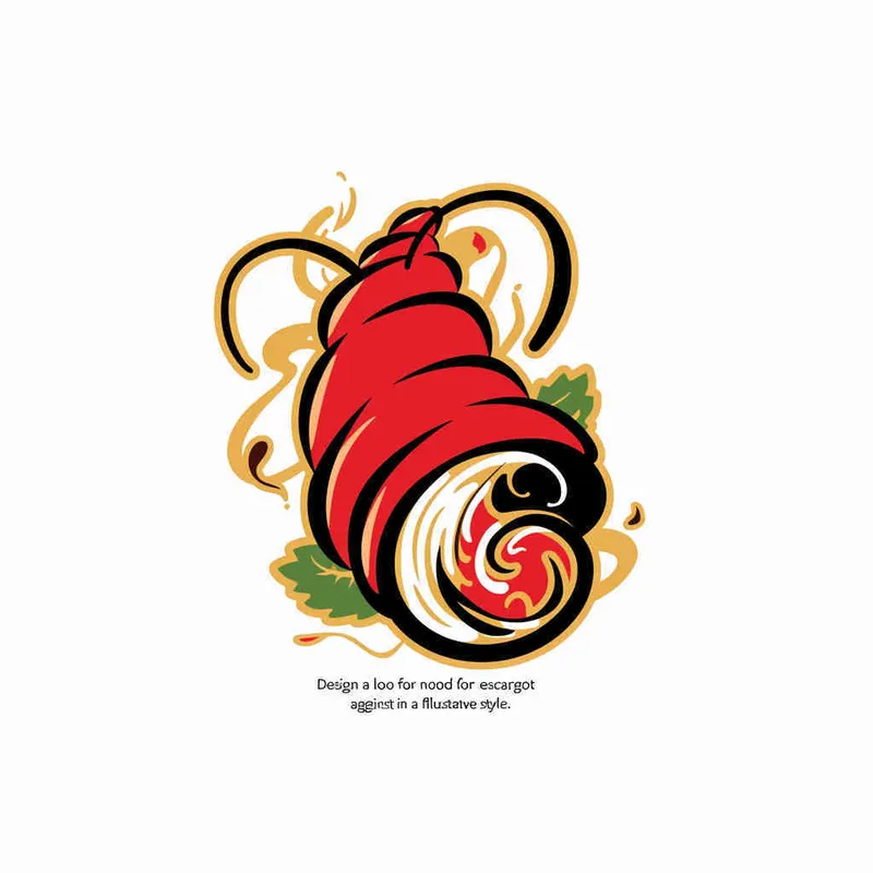 为螺狮粉品牌设计一个logo，以螺狮和水花作为设计元素，颜色暖色，纯色背景，扁平化，插画风格  - style2部分
