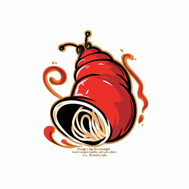 为螺狮粉品牌设计一个logo，以螺狮和水花作为设计元素，颜色暖色，纯色背景，扁平化，插画风格  - style3部分