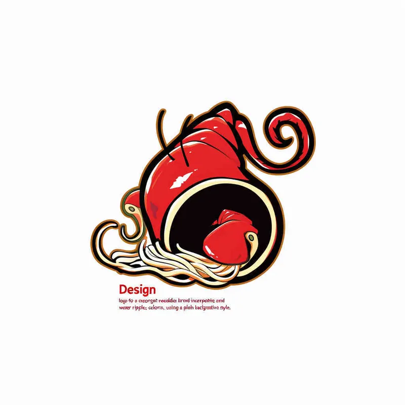 为螺狮粉品牌设计一个logo，以螺狮和水花作为设计元素，颜色暖色，纯色背景，扁平化，插画风格  - style4部分