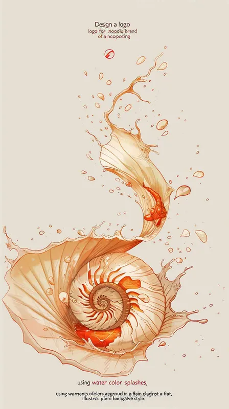 为面条品牌设计一个logo，以螺狮和水花作为设计元素，颜色暖色，纯色背景，扁平化，插画风格 - style1部分