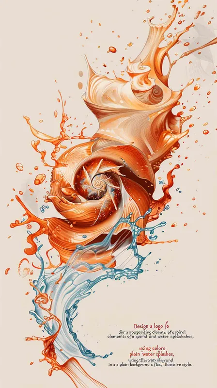 为面条品牌设计一个logo，以螺狮和水花作为设计元素，颜色暖色，纯色背景，扁平化，插画风格 - style2部分