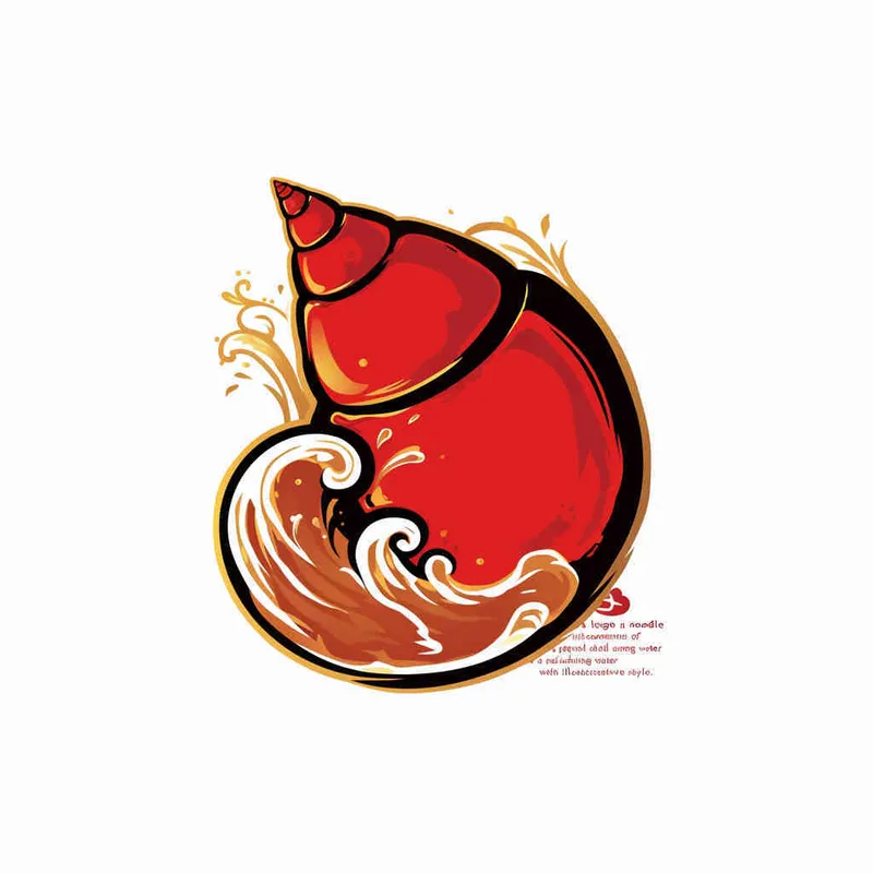 为面条品牌设计一个logo，以螺狮和水花作为设计元素，颜色暖色，纯色背景，扁平化，插画风格 - style1部分