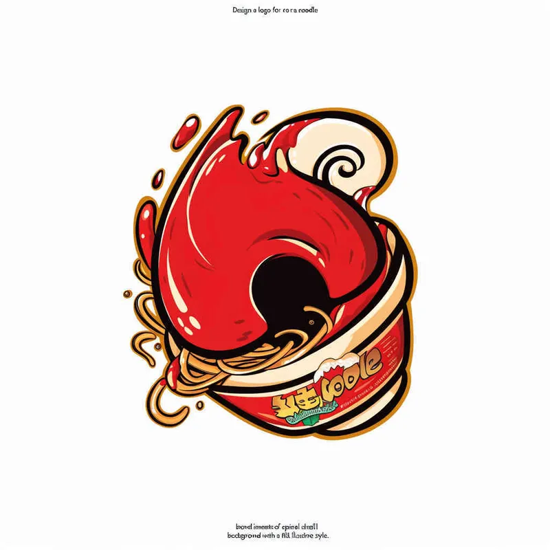 为面条品牌设计一个logo，以螺狮和水花作为设计元素，颜色暖色，纯色背景，扁平化，插画风格 - style2部分