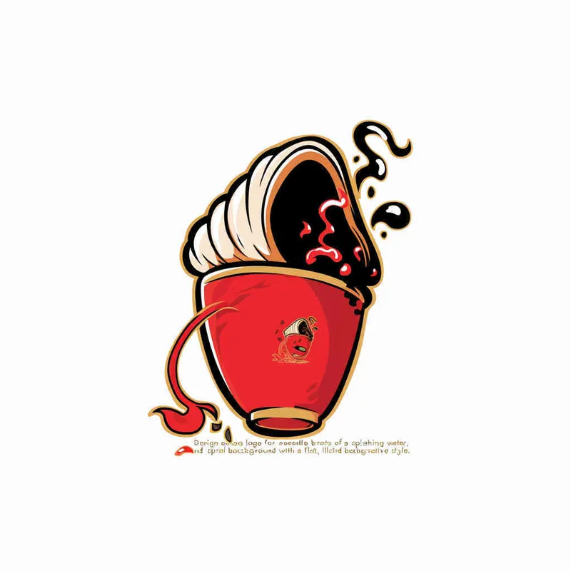 为面条品牌设计一个logo，以螺狮和水花作为设计元素，颜色暖色，纯色背景，扁平化，插画风格 - style3部分