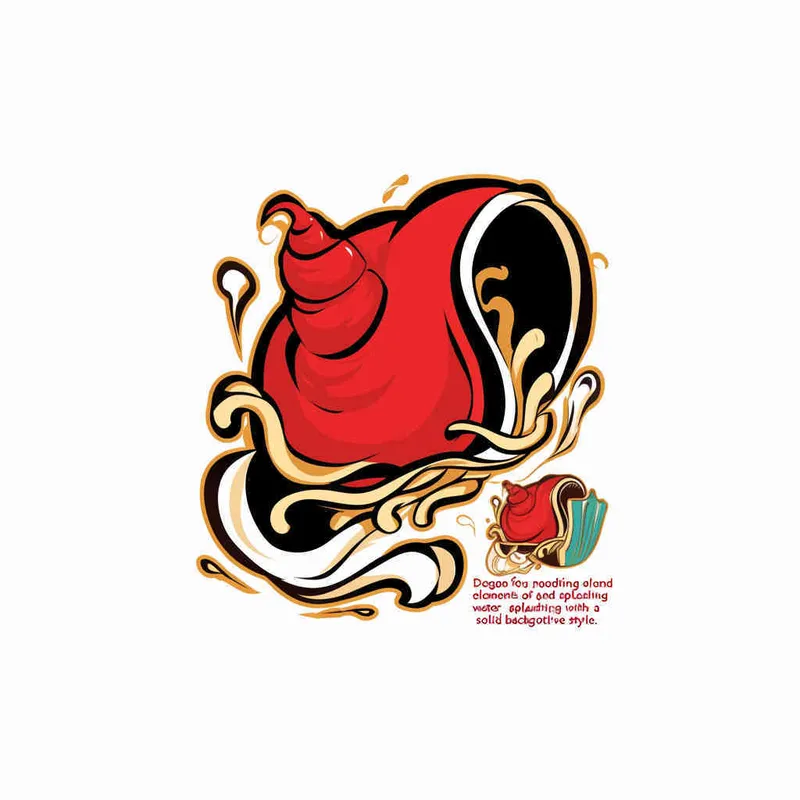为面条品牌设计一个logo，以螺狮和水花作为设计元素，颜色暖色，纯色背景，扁平化，插画风格 - style4部分