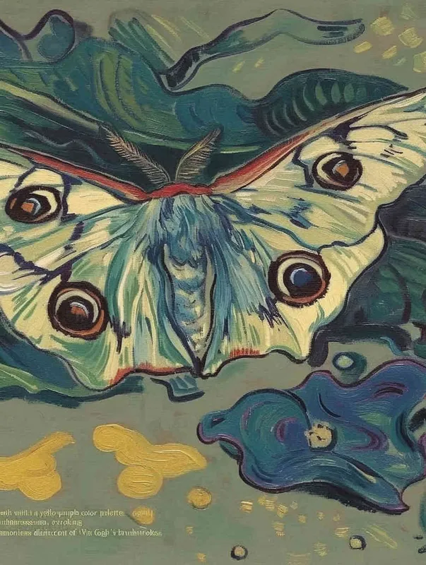 A moth, yellow purple color scheme, Impressionism, Van Gogh, with distinct brushstrokes - style2部分