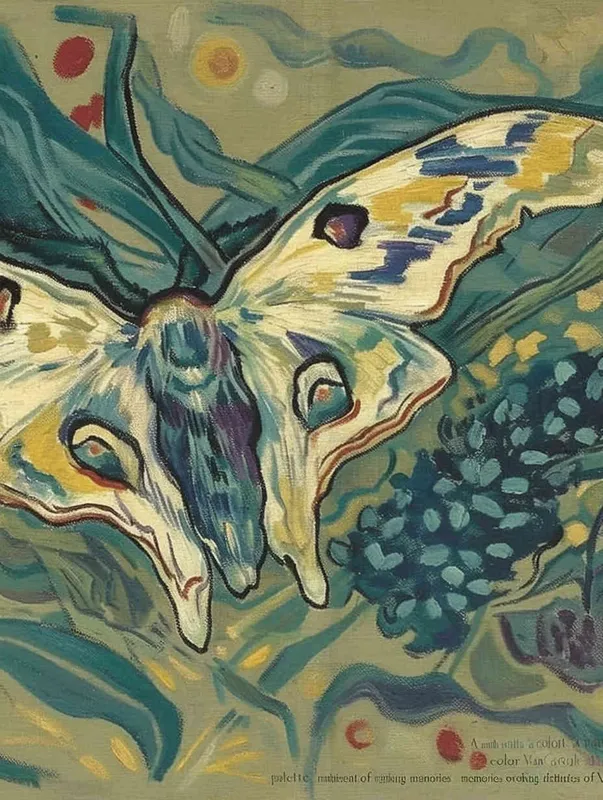 A moth, yellow purple color scheme, Impressionism, Van Gogh, with distinct brushstrokes - style3部分