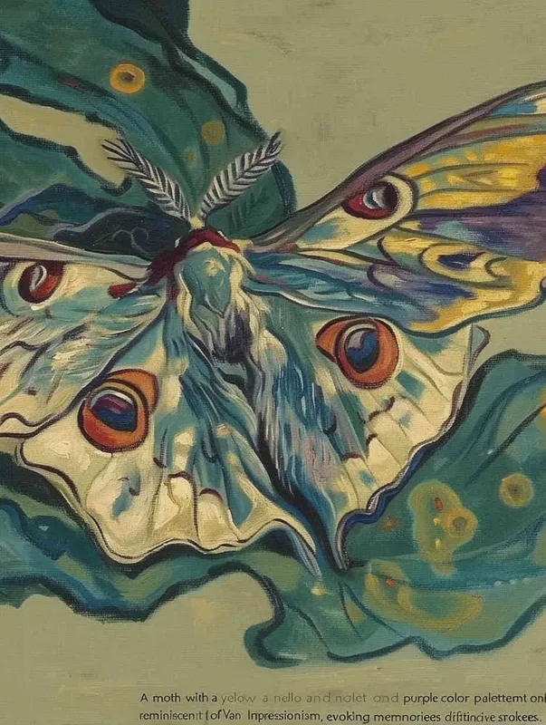 A moth, yellow purple color scheme, Impressionism, Van Gogh, with distinct brushstrokes - style4部分
