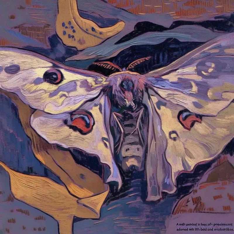 A moth, yellow purple color scheme, Impressionism, Van Gogh, with distinct brushstrokes – AI绘画作品展示 | Midjourney中文版生成