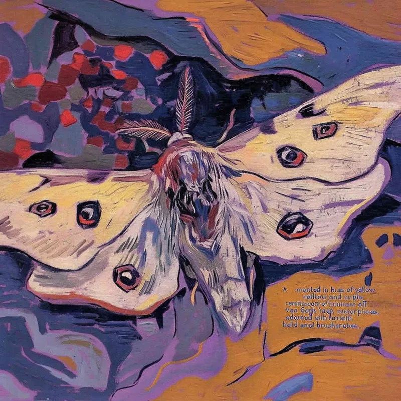 A moth, yellow purple color scheme, Impressionism, Van Gogh, with distinct brushstrokes - style2部分