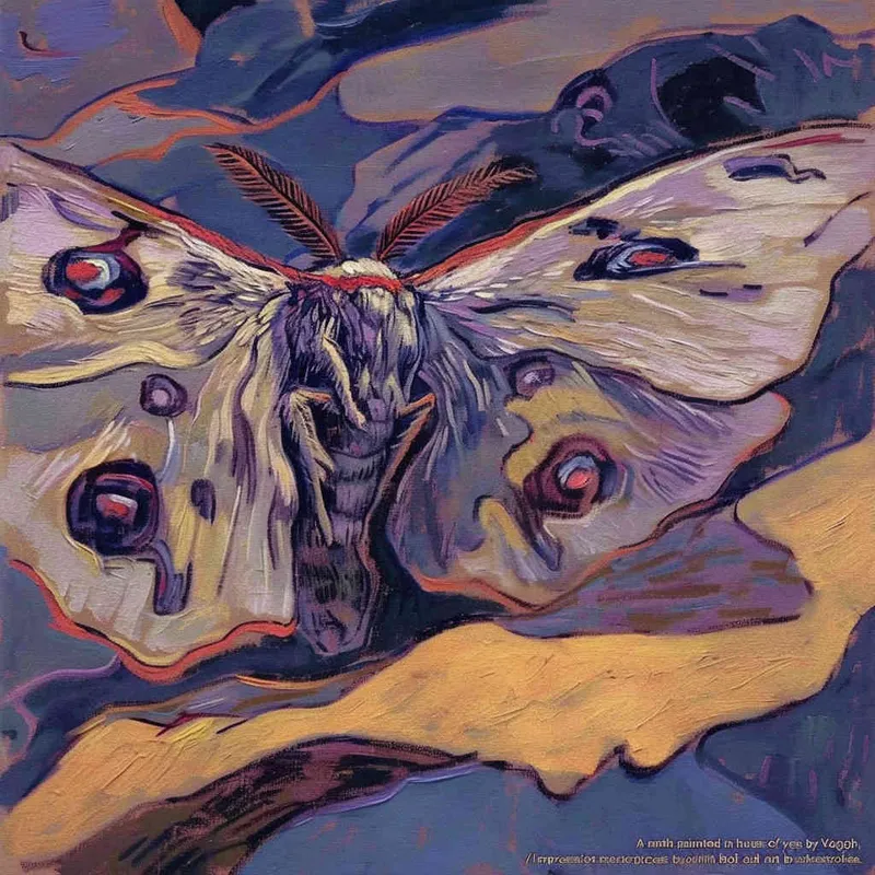 A moth, yellow purple color scheme, Impressionism, Van Gogh, with distinct brushstrokes - style3部分