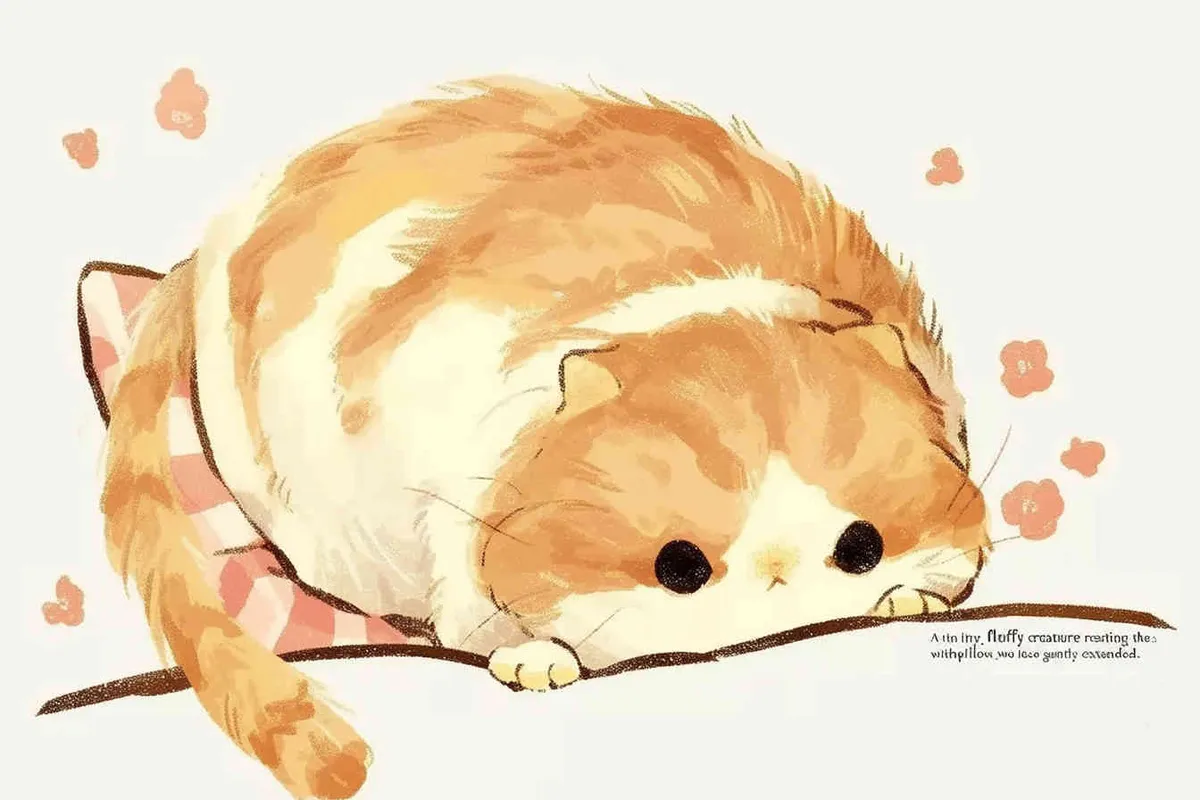 A small furry creature lying on the pillow, only half of its face exposed, with two paws protruding for illustration - style2部分