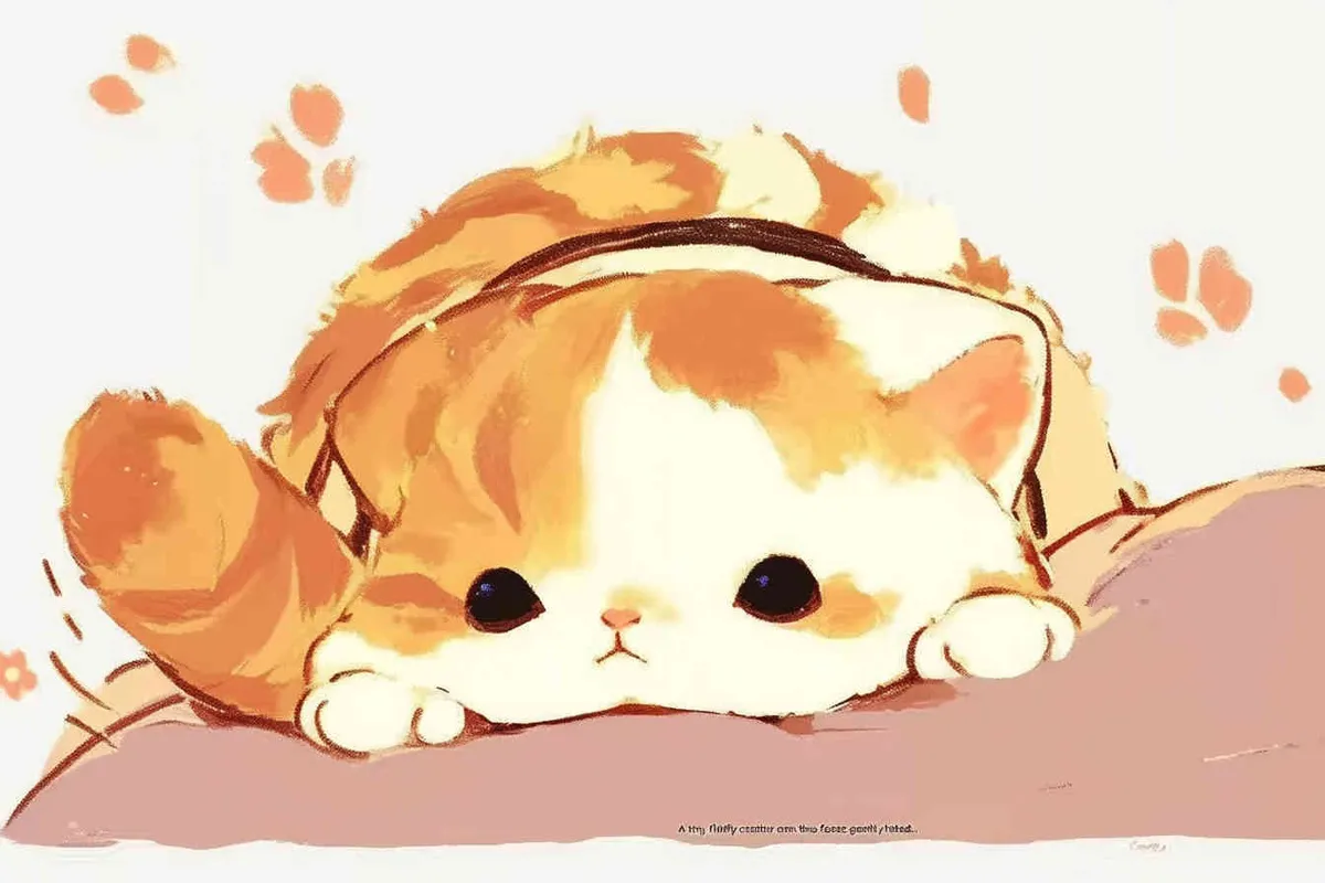 A small furry creature lying on the pillow, only half of its face exposed, with two paws protruding for illustration - style3部分