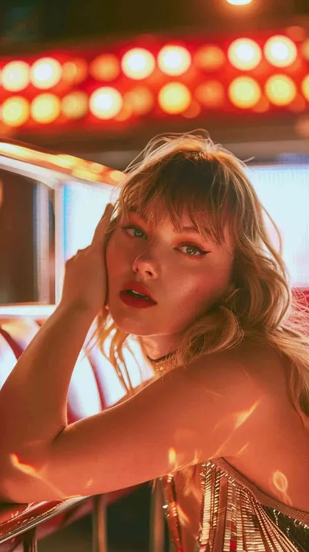 taylor Swift和一只猫咪机器人在外太空开演唱会，赛博朋克风格，舞台非常漂亮，是紫色氛围 - style4部分