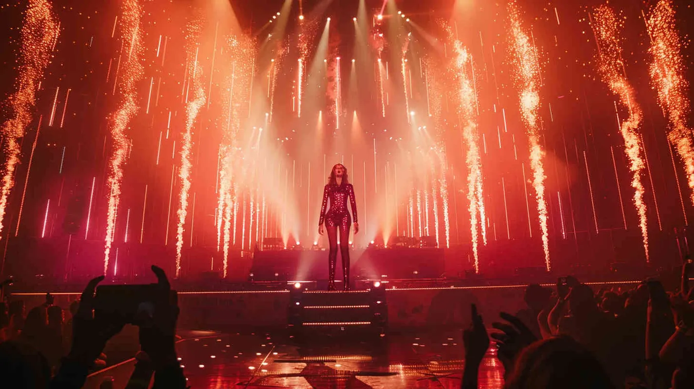 taylor Swift在外太空开演唱会，赛博朋克风格，舞台非常漂亮 - AI绘画作品展示 | Midjourney中文版生成