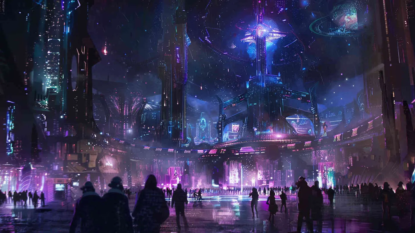 taylor Swift在外太空开演唱会，赛博朋克风格，舞台非常漂亮 - AI绘画作品展示 | Midjourney中文版生成