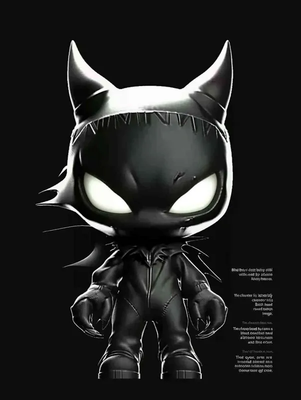 Blind Box Style , full body, chibi, Delicate features, A black demon IP image, with a round head and a pair of horns, a black patch on the top of the head, inverted triangular eyes with only white eyes, two nostrils, and claws on both hands and feet，black background, Natural lighting, 8K, best quality, ultra - detail, 3D, C4D, Blender, OC renderer, ultra HD, 3D rendering  - style1部分