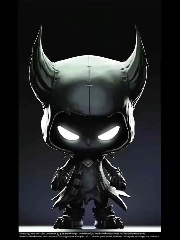 Blind Box Style , full body, chibi, Delicate features, A black demon IP image, with a round head and a pair of horns, a black patch on the top of the head, inverted triangular eyes with only white eyes, two nostrils, and claws on both hands and feet，black background, Natural lighting, 8K, best quality, ultra - detail, 3D, C4D, Blender, OC renderer, ultra HD, 3D rendering  - style4部分
