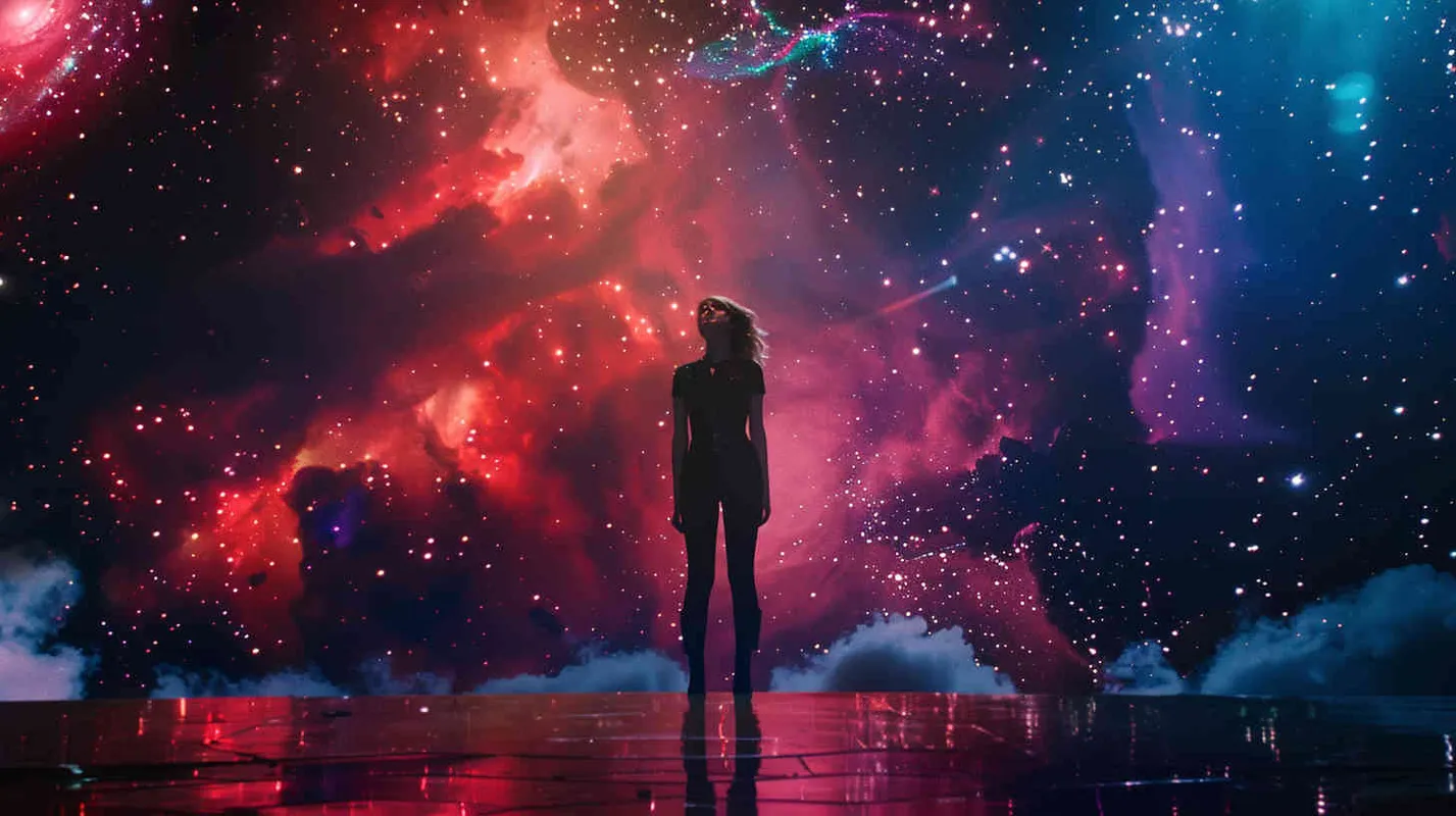 taylor Swift在外太空开演唱会，写实风格，舞台非常漂亮 - style4部分