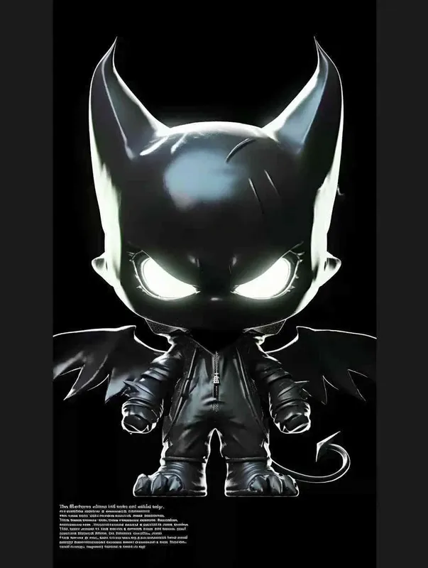 Blind Box Style , full body, chibi, Delicate features, A black demon IP image, with a round head and a pair of horns, a black patch on the top of the head, inverted triangular eyes with only white eyes, two nostrils, and claws on both hands and feet，black background, Natural lighting, 8K, best quality, ultra - detail, 3D, C4D, Blender, OC renderer, ultra HD, 3D rendering  - style1部分