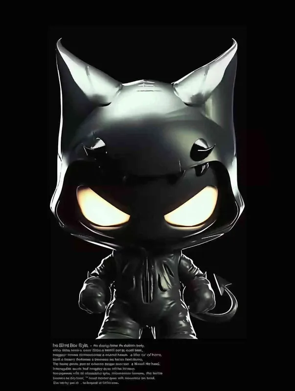 Blind Box Style , full body, chibi, Delicate features, A black demon IP image, with a round head and a pair of horns, a black patch on the top of the head, inverted triangular eyes with only white eyes, two nostrils, and claws on both hands and feet，black background, Natural lighting, 8K, best quality, ultra - detail, 3D, C4D, Blender, OC renderer, ultra HD, 3D rendering  - style2部分