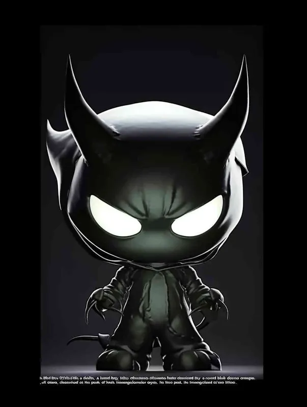 Blind Box Style , full body, chibi, Delicate features, A black demon IP image, with a round head and a pair of horns, a black patch on the top of the head, inverted triangular eyes with only white eyes, two nostrils, and claws on both hands and feet，black background, Natural lighting, 8K, best quality, ultra - detail, 3D, C4D, Blender, OC renderer, ultra HD, 3D rendering  - style1部分