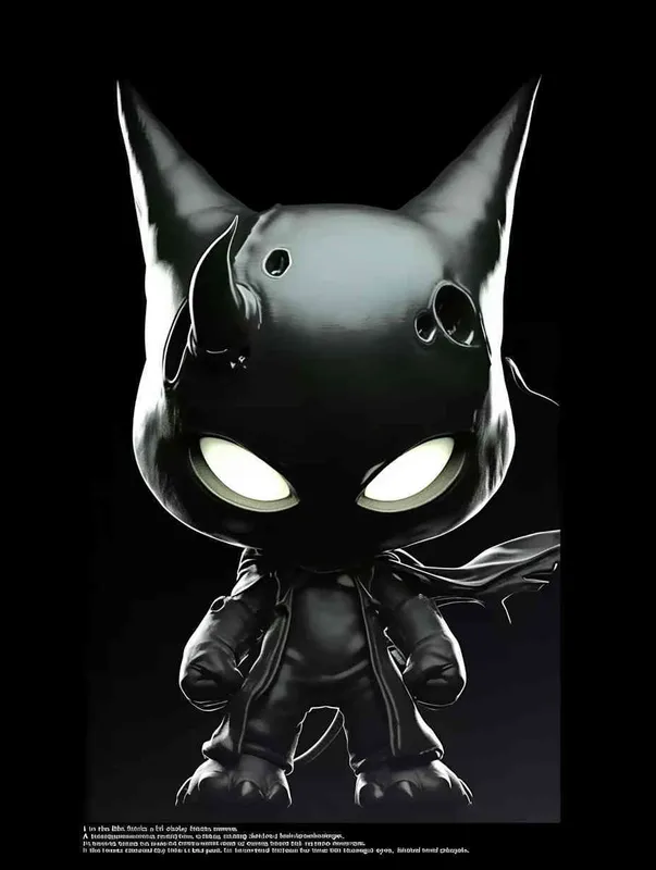 Blind Box Style , full body, chibi, Delicate features, A black demon IP image, with a round head and a pair of horns, a black patch on the top of the head, inverted triangular eyes with only white eyes, two nostrils, and claws on both hands and feet，black background, Natural lighting, 8K, best quality, ultra - detail, 3D, C4D, Blender, OC renderer, ultra HD, 3D rendering  - style3部分
