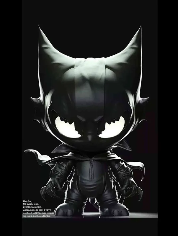 Blind Box Style , full body, chibi, Delicate features, A black demon IP image, with a round head and a pair of horns, a black patch on the top of the head, inverted triangular eyes with only white eyes, two nostrils, and claws on both hands and feet，black background, Natural lighting, 8K, best quality, ultra - detail, 3D, C4D, Blender, OC renderer, ultra HD, 3D rendering  - style1部分
