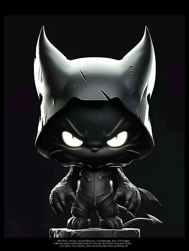 Blind Box Style , full body, chibi, Delicate features, A black demon IP image, with a round head and a pair of horns, a black patch on the top of the head, inverted triangular eyes with only white eyes, two nostrils, and claws on both hands and feet，black background, Natural lighting, 8K, best quality, ultra - detail, 3D, C4D, Blender, OC renderer, ultra HD, 3D rendering  - style3部分