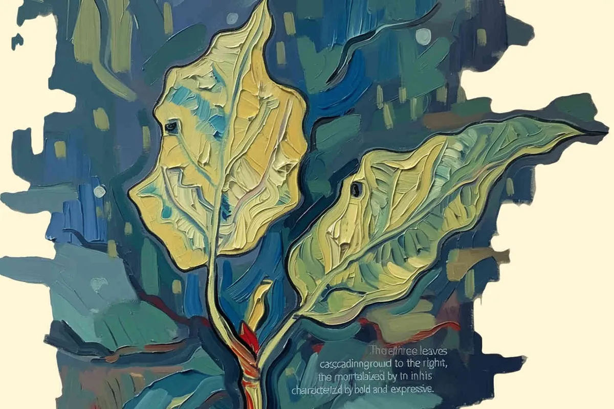 three leaves, the three leaves falling to the right, Vincent van Gogh paint , impressionist oil painting，bold brushstrokes  - style1部分