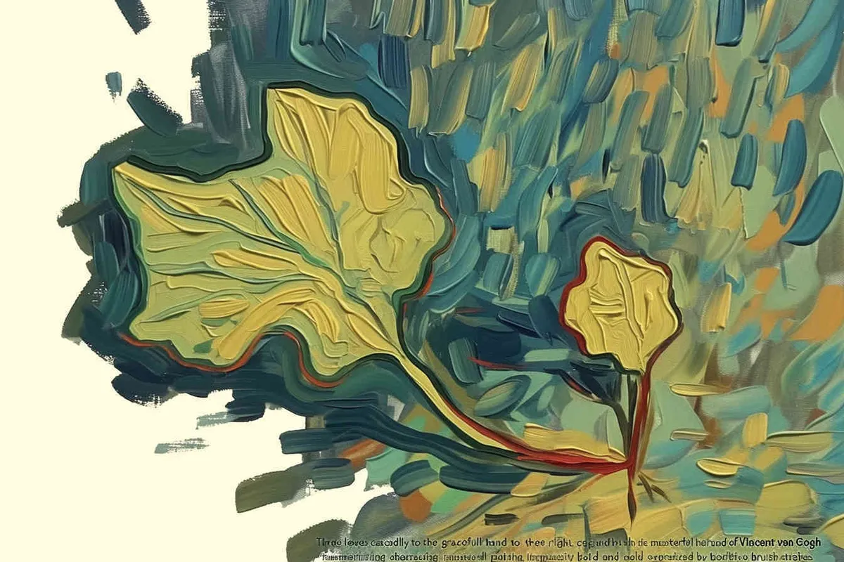 three leaves, the three leaves falling to the right, Vincent van Gogh paint , impressionist oil painting，bold brushstrokes  - style3部分